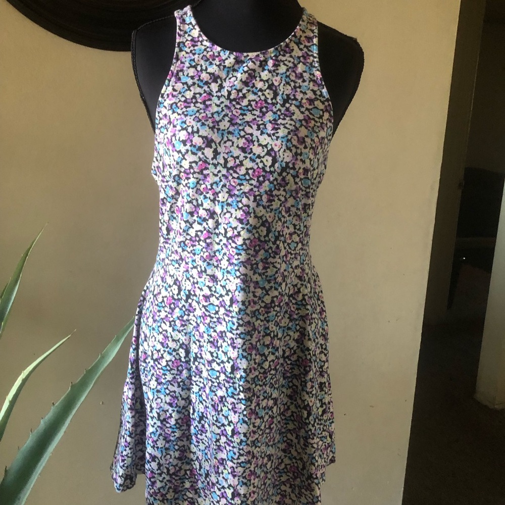 American Eagle Outfitters Floral Tank Fit-and-Flare Dress in Purple and Blue